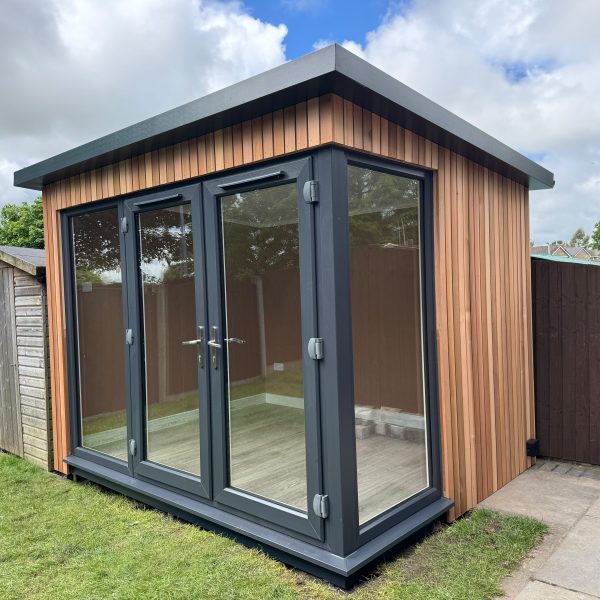 3m x 2.4m contemporary overhang with french doors and fixed glazing