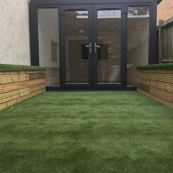 3m x 4.65m bespoke office with french doors and side lights