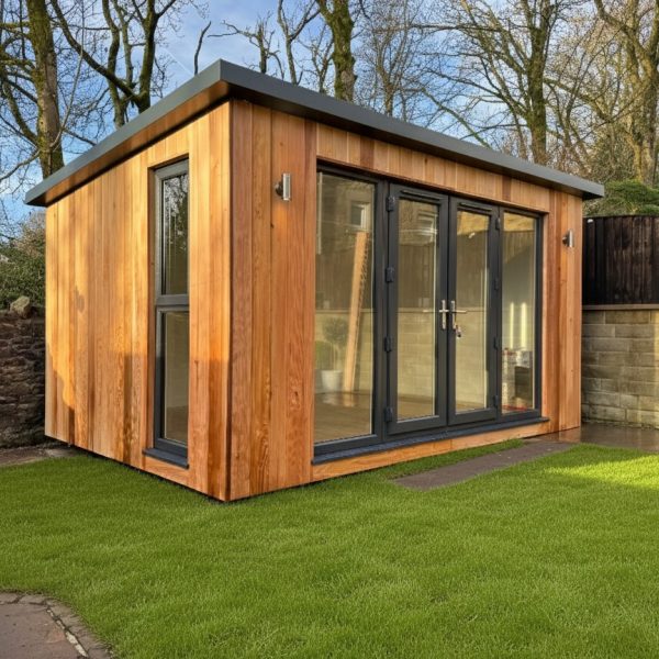 4.2m x 3m Contemporary Overhang with French doors, side lights and additional opening window