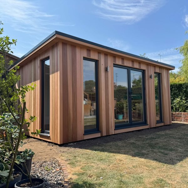 5.4m x 3m with French doors and fixed full height windows