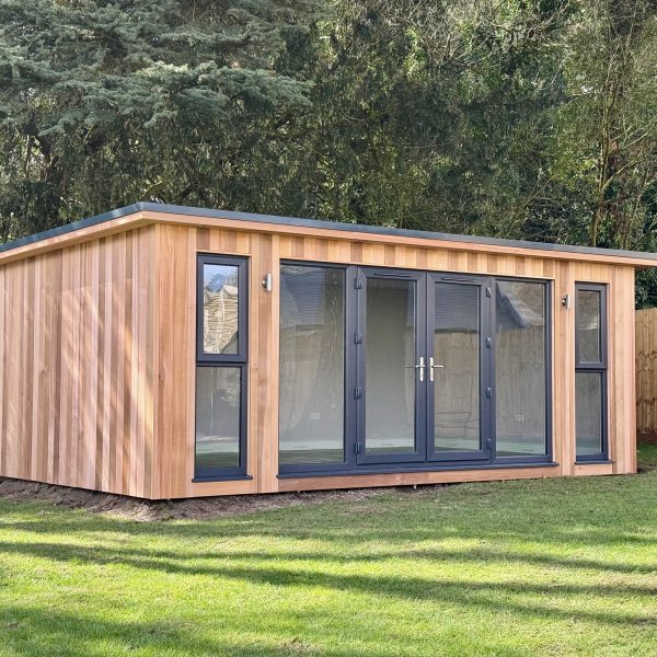 6m x 3.5m Contemporary Overhang with French doors and full height opening windows