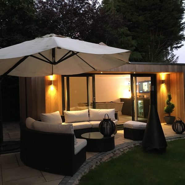 6m x 4.2m bespoke with sliding doors and outside lights